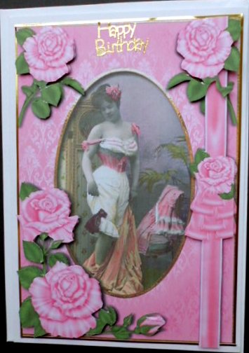 Vintage Lady in Corset & Pink Roses by Mary Murphy