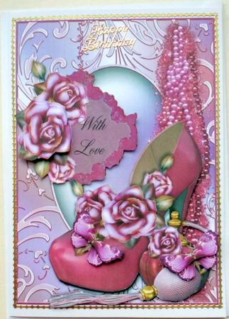 Pink Shoe and Perfume Card Topper by Mary Murphy