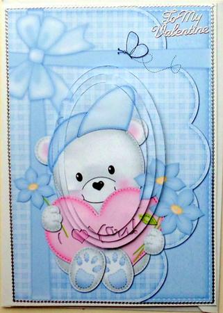 A5 Teddy Ed's Heart Quick Card N 3D Decoupage by Mary Murphy