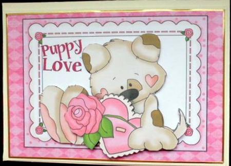 Puppy Love with Hearts and Flowers by Mary Murphy