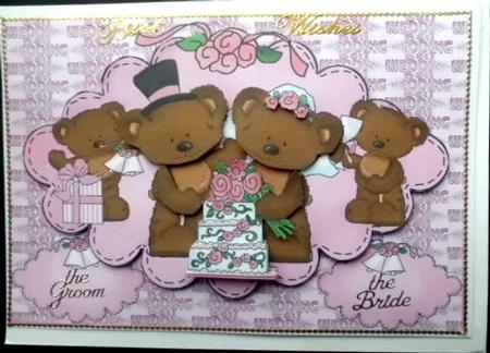 Teddy Bear Wedding Card Front, Topper and Decoupage by Mary Murphy