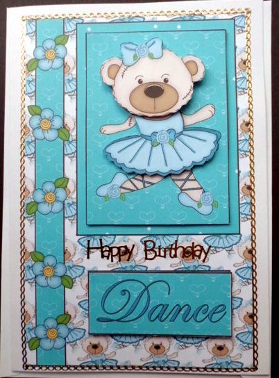 Blue Ballet Bear Card Front by Mary Murphy