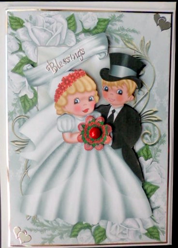 Bride and Groom in White Rose Frame by Mary Murphy