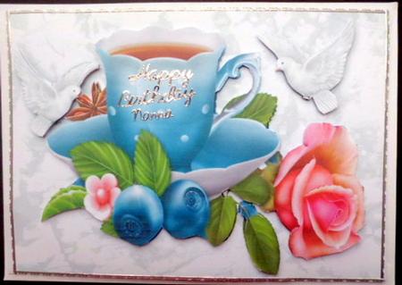 Blue Teacup with Rose and Doves by Mary Murphy