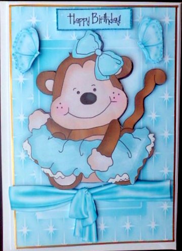 Cute Ballerina Monkey in Blue in Star Frame by Mary Murphy