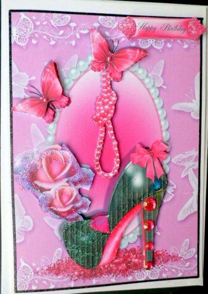 The Pink and Black Shoe Card Topper by Mary Murphy