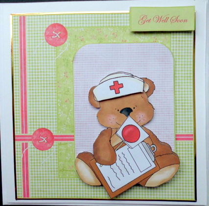 Teddy Bear Nurse Card Front and Topper by Mary Murphy