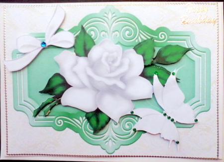 White Roses on Lace with White Butterflies by Mary Murphy