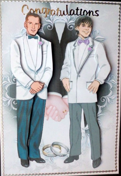 Groom and Groom Wedding Decoupage Navy Edge by Mary Murphy