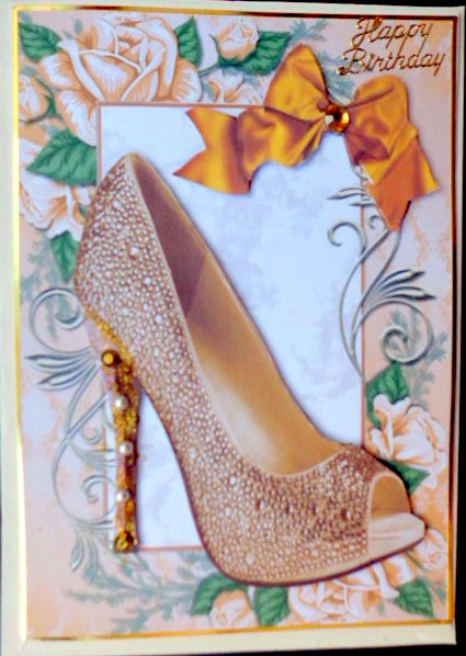Gold Shoe in Gold Rose Frame with Big Bow by Mary Murphy