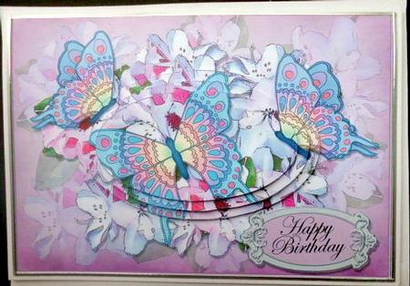 A5 Birthday Flowers & Butterfly Oval Pyramage Topper by Mary Murphy