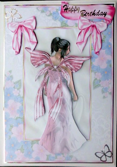 Fantasy Fairy in Pink Floral Frame with Doves and Bows by Mary Murphy