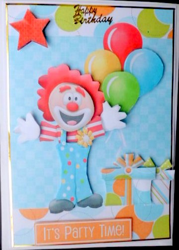 Birthday Clown with Balloons & Presents by Mary Murphy