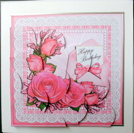 Birthday Roses Lace N Pearls Shell Edged Corner Side Stacker by Mary Murphy