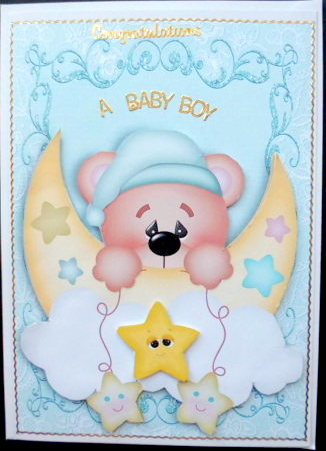 Sweet Dreams Little Teddy in Blue with Moon & Stars by Mary Murphy