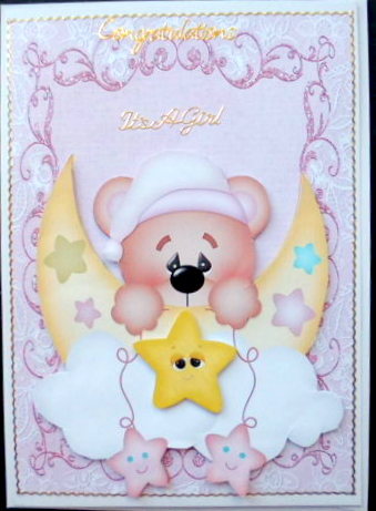 Sweet Dreams Little Teddy in Pink with Moon & Stars by Mary Murphy