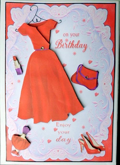 Birthday Glamour in Red Card Front and Decoupage by Mary Murphy