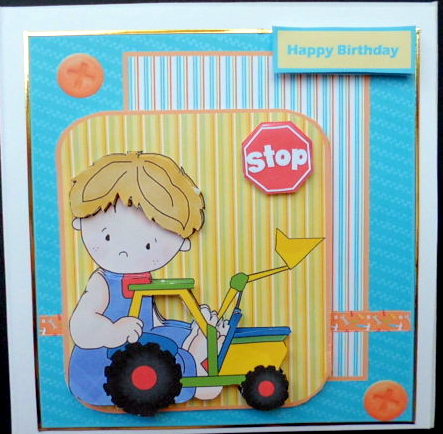 Boy with Forklift Truck Card, Topper and Decoupage by Mary Murphy