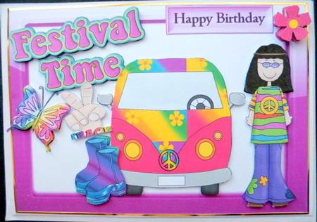Hippie Girl with Campervan and Flower Power by Mary Murphy