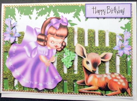 Sweet Girl with Little Deer in the Garden by Mary Murphy