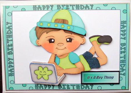 Boy Playing with His Ipad in Birthday Frame by Mary Murphy
