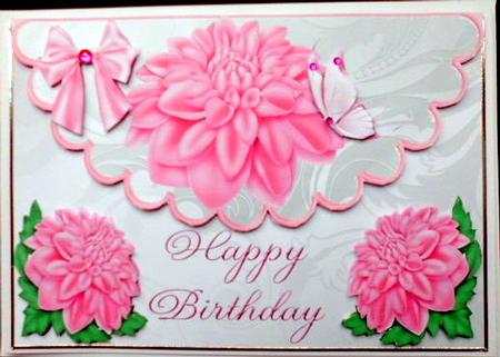 Pretty Pink Dahlias for Birthday on Scalloped Envelope by Mary Murphy