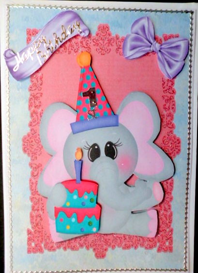 Cute Ellie the Elephant & Birthday Cake by Mary Murphy