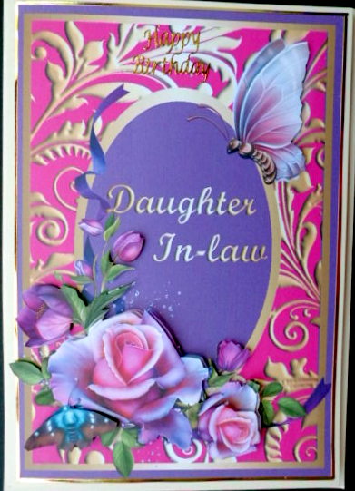 Daughter In-law Romantic Roses Card Front by Mary Murphy