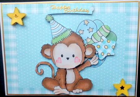 Cute Birthday Boy Monkey with Balloons by Mary Murphy