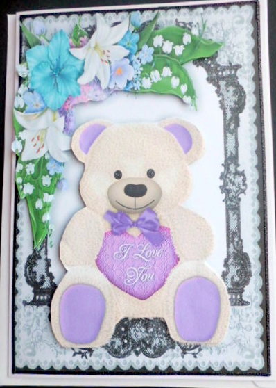 Cute Valentine Bear in Fancy Floral Frame by Mary Murphy