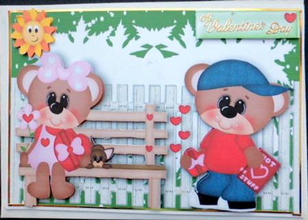 Hot Stuff Cute Valentine Bears in the Garden by Mary Murphy