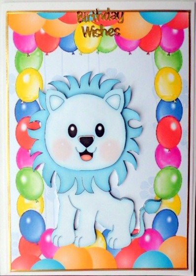 Cute Blue Lion with Birthday Balloons by Mary Murphy