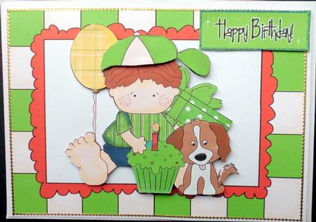 Birthday Boy with His Goodies and Puppy in Green Frame by Mary Murphy