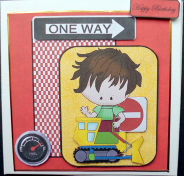 Little Road Worker Card Front with Topper and Decoupage by Mary Murphy