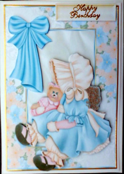 Little Bonnet Girl in Floral Frame with Bow by Mary Murphy
