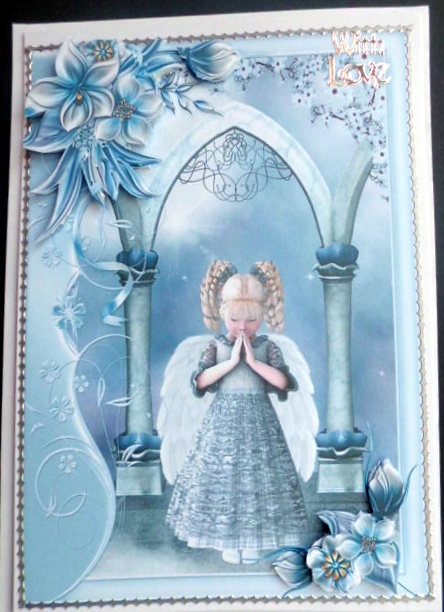 Little Praying Angel - Blue Monochrome by Mary Murphy