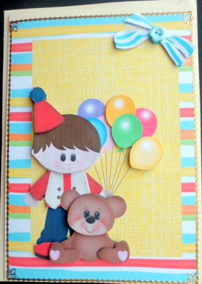 Lovely Birthday Boy with Bear and Balloons by Mary Murphy