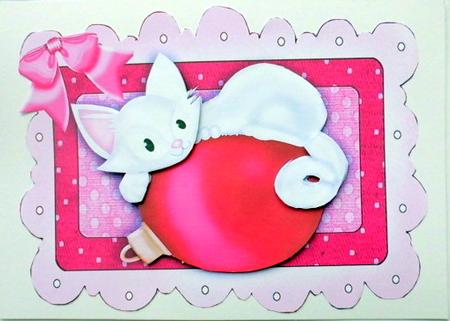 White Kitty on a Bauble with Bow by Mary Murphy