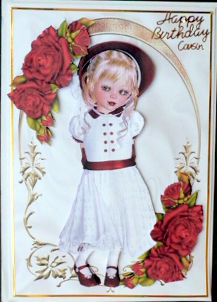 Sweet Girl in Red Bonnet with Roses A5 by Mary Murphy