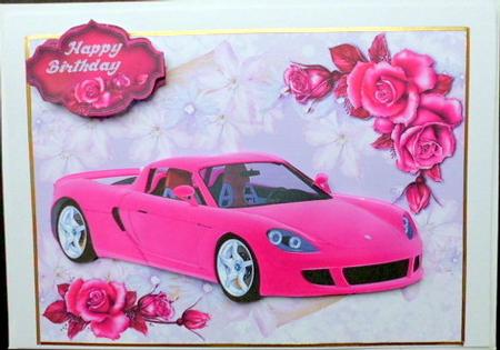 Pink Sports Car with Roses by Mary Murphy
