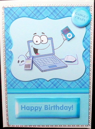 Gadget Crazy Laptop Card Front & Decoupage by Mary Murphy