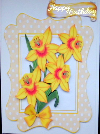 Yellow Daffodils in Yellow Polkadot Frame with Bow by Mary Murphy