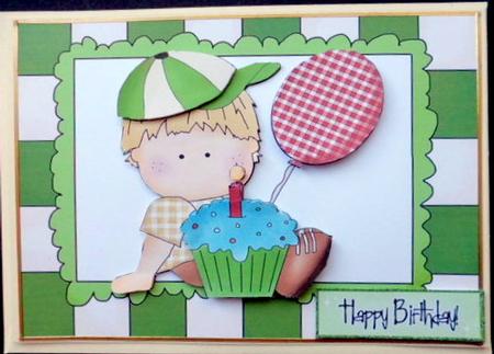 Birthday Boy in Green Hat with Balloon by Mary Murphy