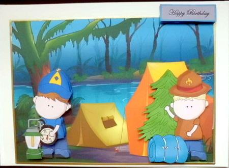Camping Scouts Card with Decoupage by Mary Murphy