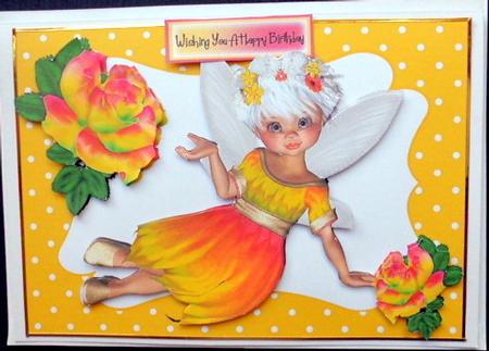 Pretty Summer Orange/yellow Faerie with Rainbow Roses by Mary Murphy