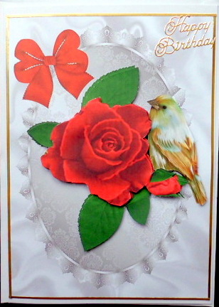 Pretty Painted Red Roses, with Little Bird by Mary Murphy