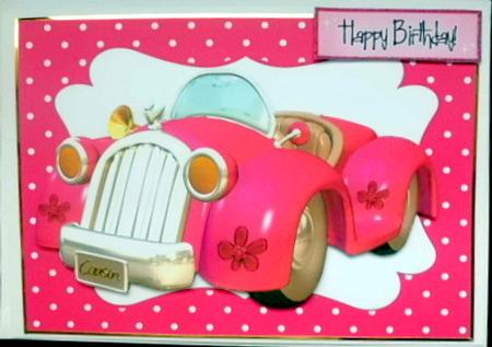 Pink Toon Car in Polkadot Frame by Mary Murphy