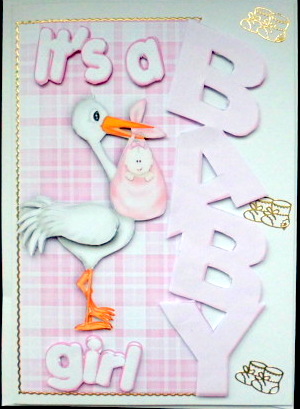 Baby Girl Word Cutout, with Cute Stork by Mary Murphy