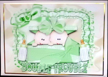 Twins! Double the Trouble in Green Frill Frame by Mary Murphy
