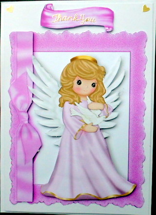 Angel in Lilac Holding Dove in Frame with Bow by Mary Murphy